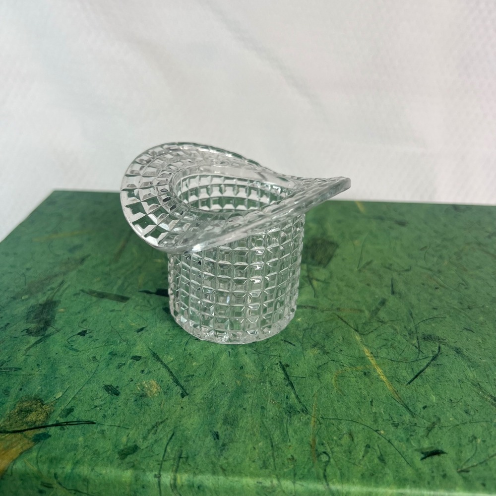 Vintage Clear Pressed Glass Top Hat Toothpick Holder Figurine Cube Pattern 2.5in
